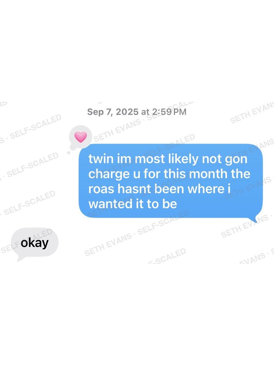 Text conversation: no results, no charge