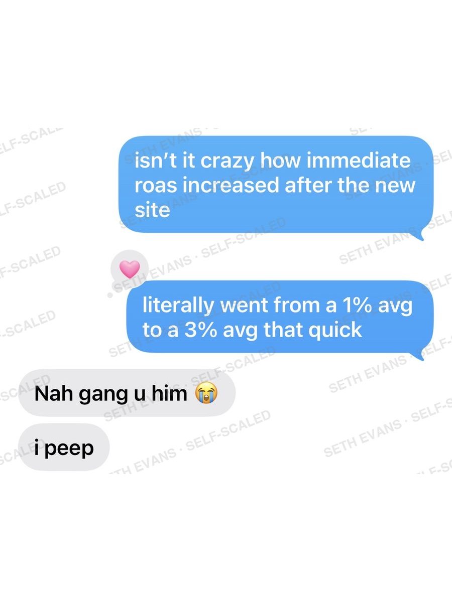 Text conversation: new site, conversion 1% to 3%